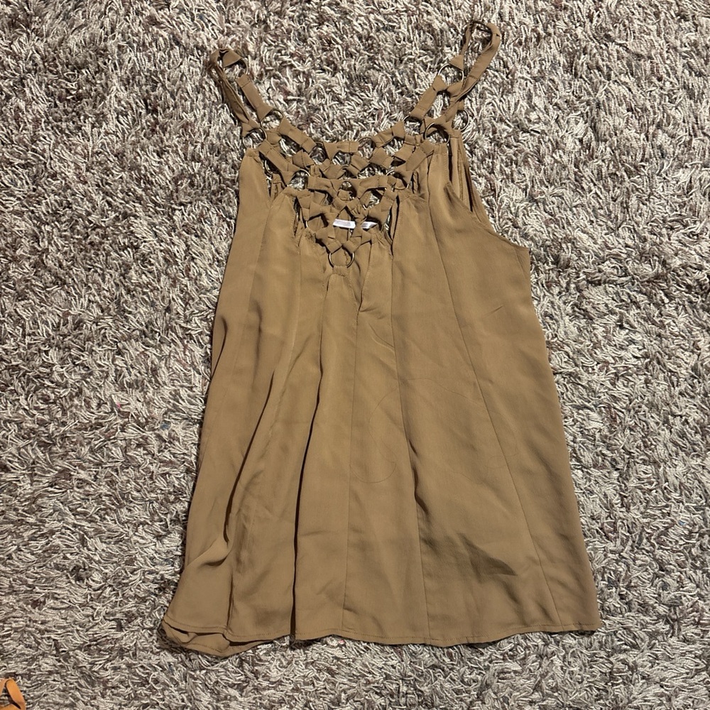 Free People Tan Pleated Sleeveless Tank Top